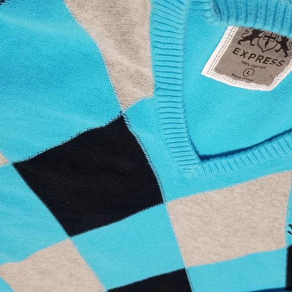 Express Blue Checkered Sweater Long Sleeve Large - Picture 5 of 5